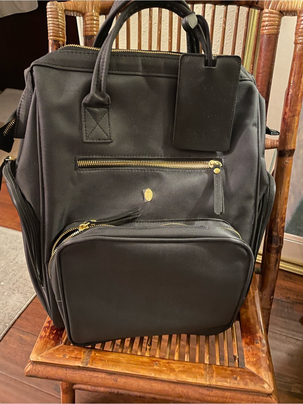 Breast pump luxury work black Backpack with Gold Hardware